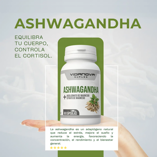 ASHWAGANDHA + MAGNESIO 1000 mg 60 Caps. - Calma estrés mejora descanso