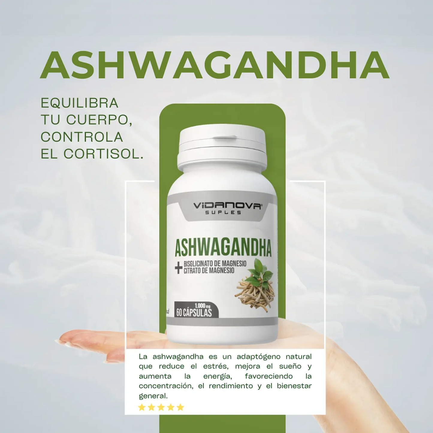 Ashwagandha + Magnesio 1000 mg 60 Caps.