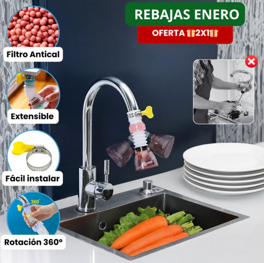 Extensor de Grifo con Filtro 2x1 – Controla el agua sin salpicar