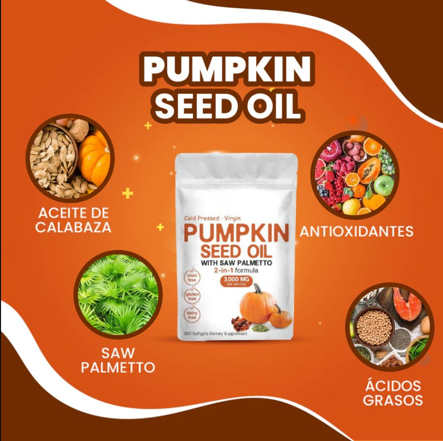 ACEITE DE SEMILLA DE CALABAZA + SAW PALMETTO – Soporte Capilar y Prostático Natural