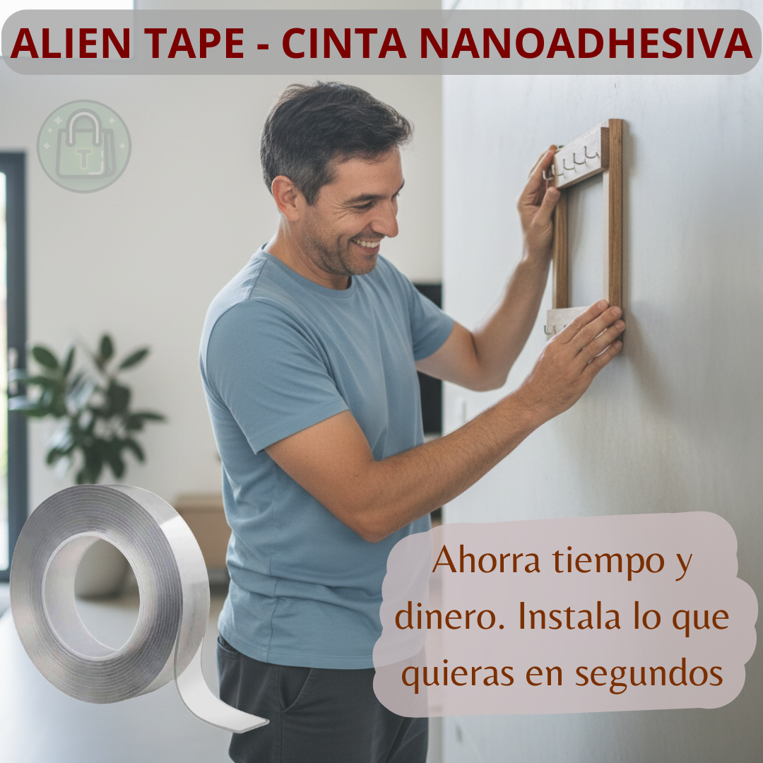 ALIEN TAPE ™️ - Nanocinta Doble Cara 3x1 – Fija sin perforar, cuida tus superficies