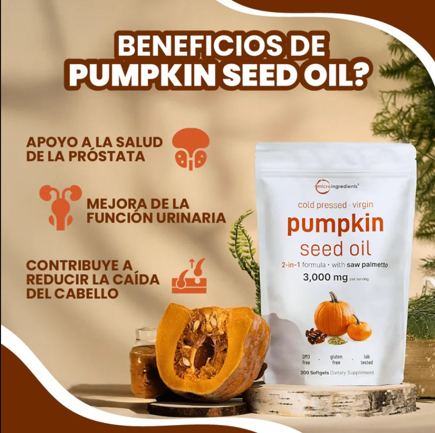ACEITE DE SEMILLA DE CALABAZA + SAW PALMETTO – Soporte Capilar y Prostático Natural