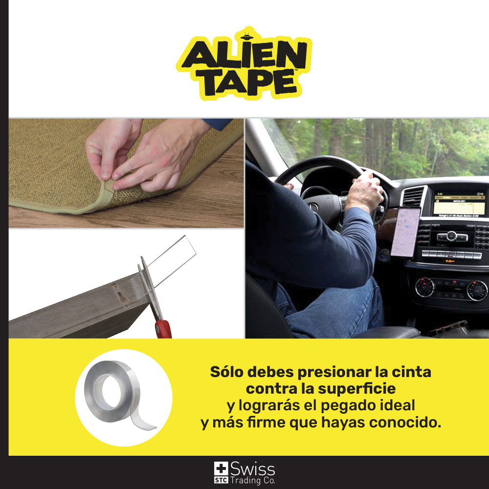ALIEN TAPE ™️ - Nanocinta Doble Cara 3x1 – Fija sin perforar, cuida tus superficies