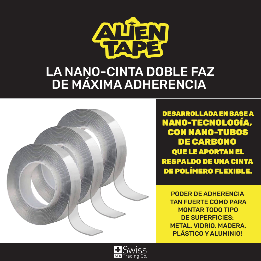 ALIEN TAPE ™️ - Nanocinta Doble Cara 3x1 – Fija sin perforar, cuida tus superficies