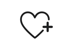 Un corazon monocromático, con un signo + al costado derecho. sin fondo